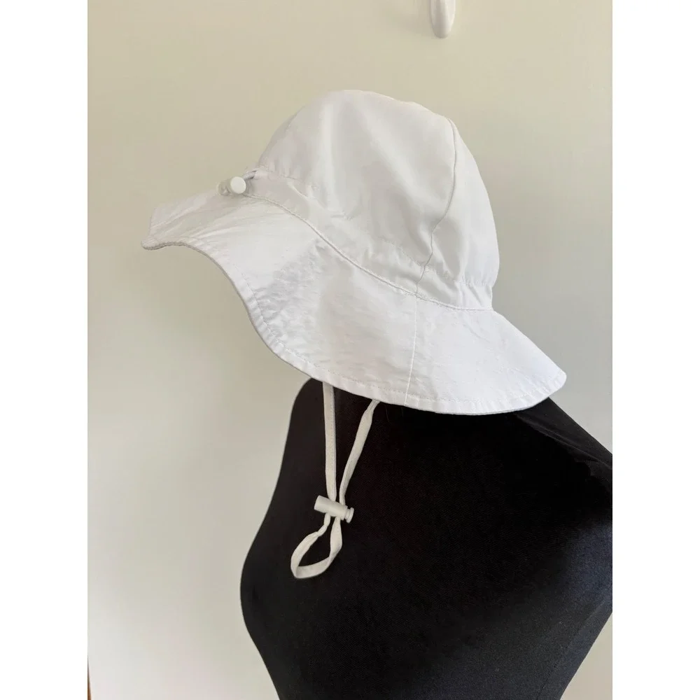 Kids White Sun Hat Wide Brim Adjustable Chin Strap‎ Bow Detail Size 52